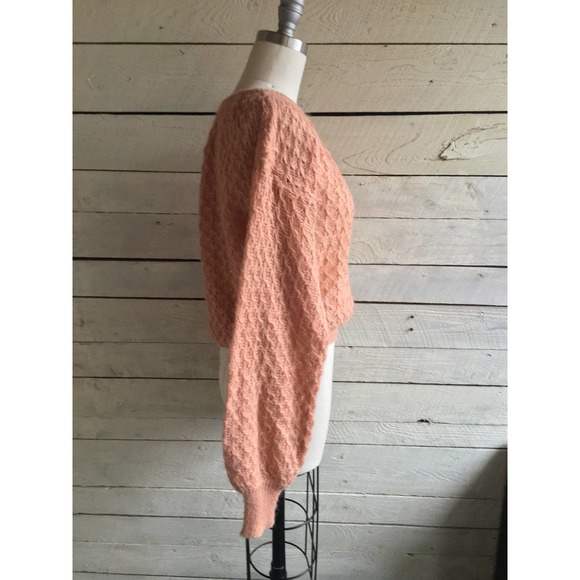 80s  I. Magnin mohair peach sweater lace full sleeves small lightweight dressy - Picture 3 of 8